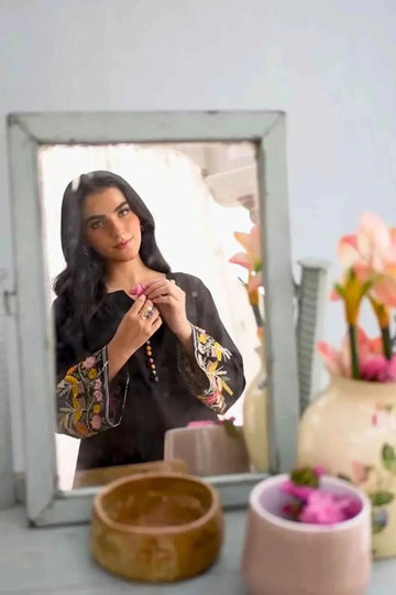 Black & Multi Embroidered Stitched 2pc