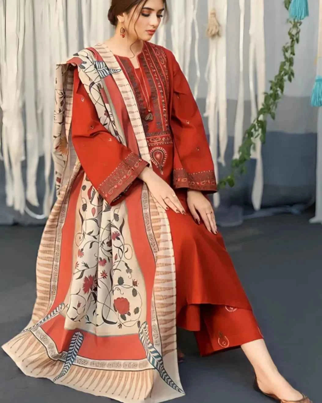 Ayat Embroidered with Shawl - Stitched 3 pc