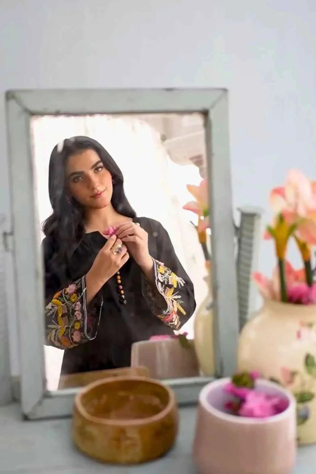 Black & Multi Embroidered Stitched 2pc