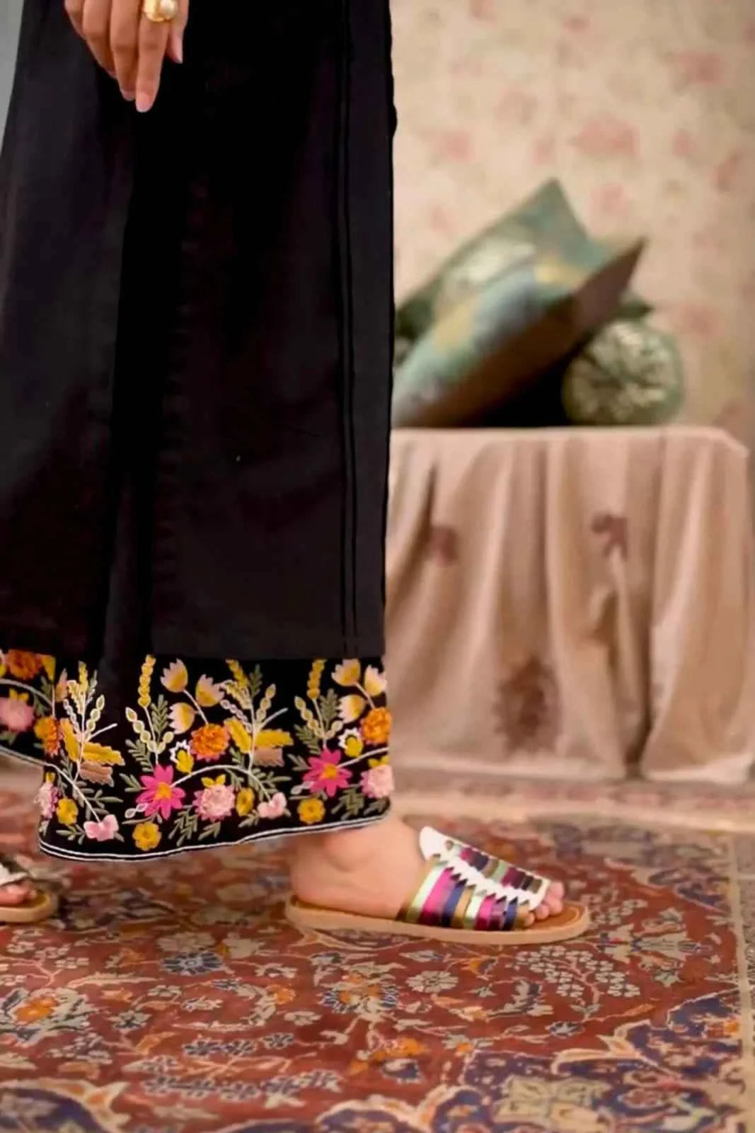 Black & Multi Embroidered Stitched 2pc