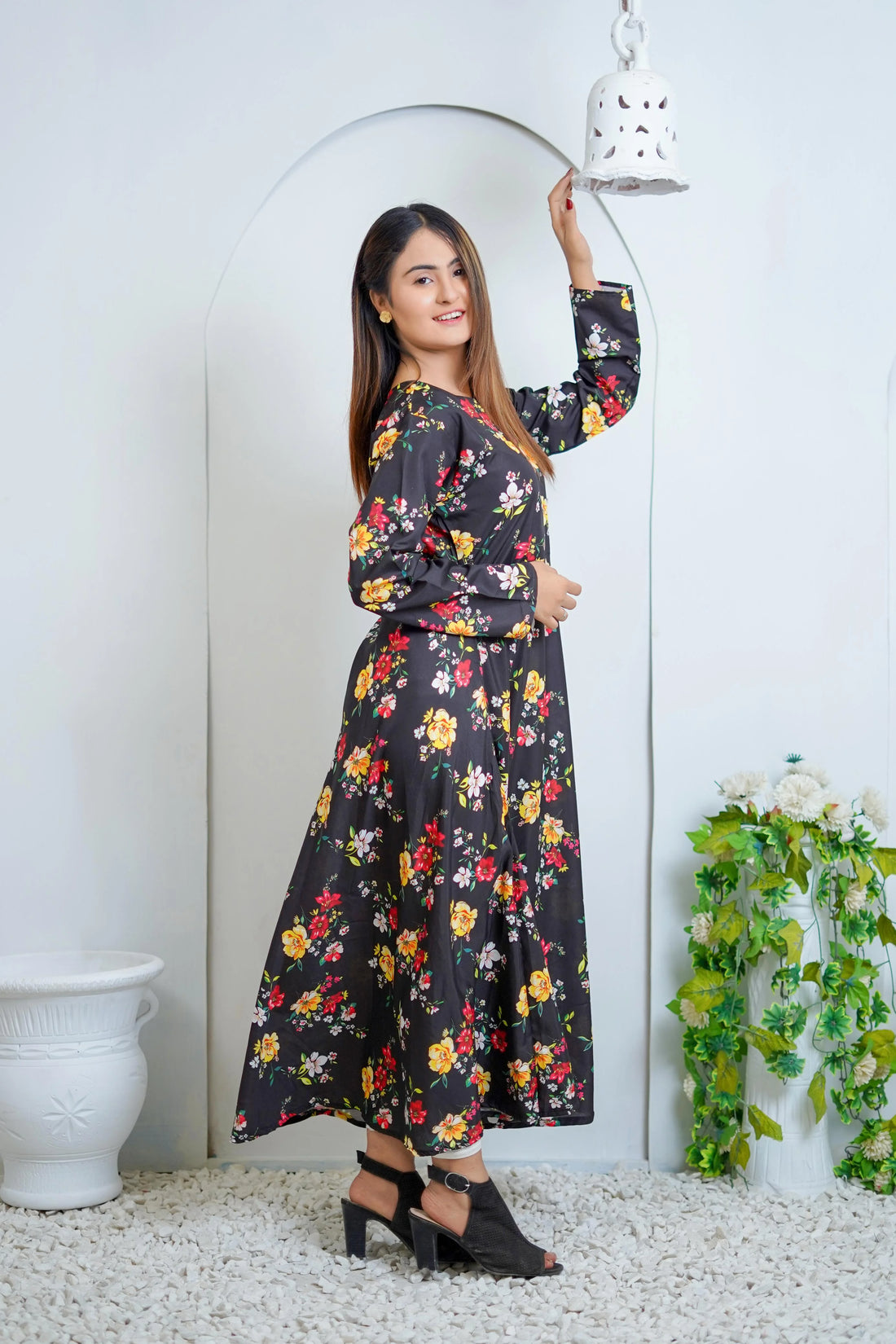 Black Shine Printed Swiss Lawn Frock - Sunflare
