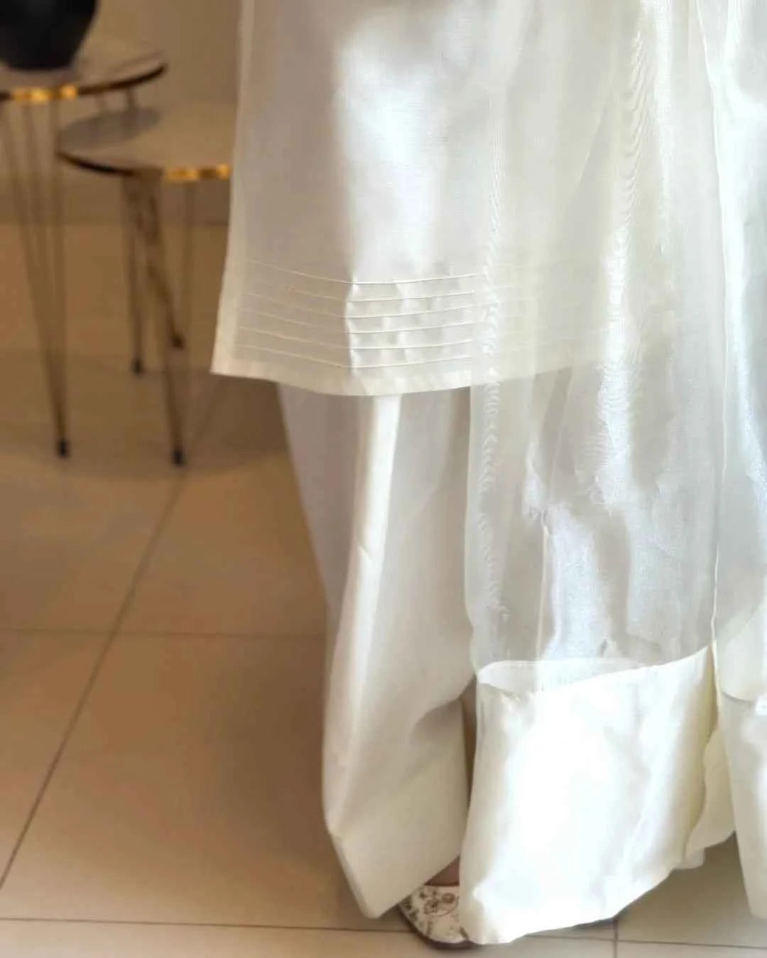 White Farshi Shalwar Set – 3PC Chamki Silk | Ready to Wear
